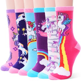 EBMORE Kids Girls Socks Funny Cute Fun Crazy Unicorn Gifts Animal Fashion Novelty Crew Socks Stocking Stuffers 6 Pairs Kids Socks 4 5 6 7 8 9 10 Years(Unicorn,3-5 Y)