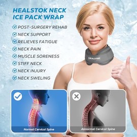 HEALSTOK Neck Ice Pack Wrap,Cervical Ice Pack,Cold Compress Ice Packs for Neck Injuries Reusable Cold & Hot Therapy Adjustable Flexible Gel Migraine Ice Head Wrap for Neck Pressure (Grey)