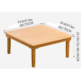 SH-tables Folding Table, Japanese-Style Household Square Bamboo Table, Computer Table, Desk, Low Bamboo Table, Multi-Function Small Dining Table, Various Sizes (Size : 80x80×32cm)