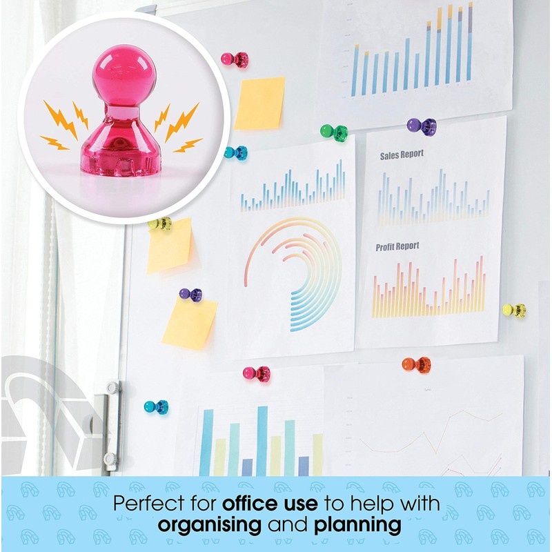 TMS Small Strong Fridge Magnets, 14 Coloured Magnetic Push Pins