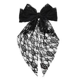 Black Hair Bow Clips With Long Tail Lace Hair Barrette for Women Bowknot Hairpin Non Slip Bow Hair Accessories for Girls Large Bowknot Hair Clip