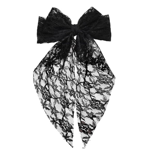 Black Hair Bow Clips With Long Tail Lace Hair Barrette