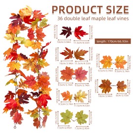 1 Pack Fall Maple Leaf Garland, 5.7ft Piece Artificial Flowers Maple Leaf Rattan Leafs, Artificial Autumn Fake Fall Leaves Mixed 7 Color Leaves Decor Garland, Thanksgiving Decor