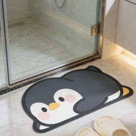 Tyrafry Cute Animal Bath Mat - Lovely Penguin Non-Slip Super Absorbent Ultra Thin Mat for Shower Tub & Sink Front Quick Dry Bathroom Mat (Easy Clean)