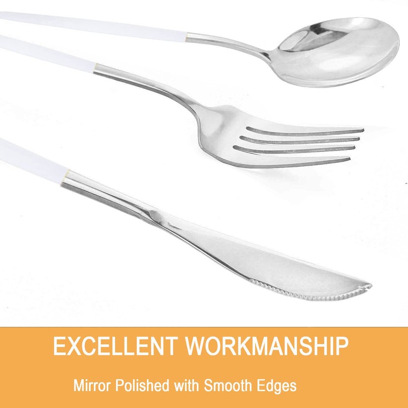 Dnalrhoi 24-Piece Korean White Silver Silverware Sets Mirror Polished Stainless