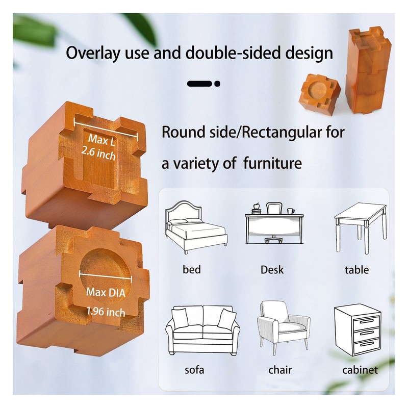 Wood Bed Risers with Non-Slip Rubber Pad, Stackable Furniture Risers