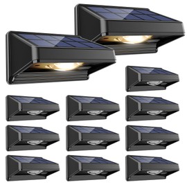 Solar Fence Lights Outdoor, Warm White, Bright Led Fence Powered Lights Outdoor Waterproof Solar Powered Wall Lighting, Dusk to Dawn Solar Deck Light for Backyard/Railing/Step/Patio/Porch (12 Pack)