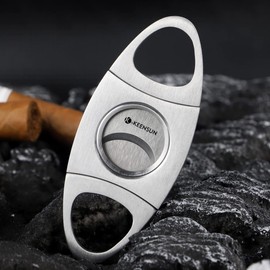 KEENSUN - Cigar Cutter, Stainless Steel Guillotine Double Blades and Cone Handle, Portable Cigar Clippers Tool with Gift Box (Silver)