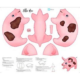 36" X 44" Panel Ellie Mae Stuffable Pig Stuffed Animal Kids Toys Cotton Fabric Panel (D475.78)