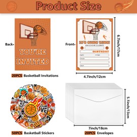 20 Pcs Basketball Party Invitations, Birthday Party Invite Cards with Envelopes Birthday Invitations for Boys Sports Basketball Supplies,17 x 12cm
