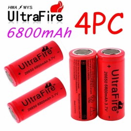 UltraFire 4pcs 26650 Li-ion Battery 3.7V UltraFire Flat Top Rechargeable Battery USA