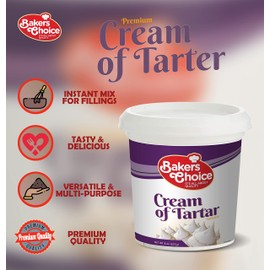 Premium Cream of Tartar for Baking and Cooking Ingredient - Cream of Tarter Powder - Prevents Sugar From Binding and Crystalizing - 8 oz. - Non Dairy, Kosher - By Baker’s Choice