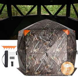 VEVOR Hunting Blind, 270° See Through Ground Blind, Portable Resilient Hunting Tent, 6-7 Person Pop Up Deer Blind for Hunting with Carrying Bag, 4 Horizontal Windows for Turkey and Deer Hunting
