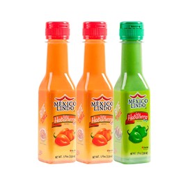 Mexico Lindo Hot Sauce Variety Pack | Includes Two Red Habanero & One Green Habanero Hot Sauces | 5 Fl Oz Bottles (Pack of 3)