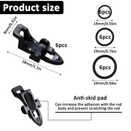 6 PCS Fishing Hook Keeper for Fishing Rod, Fish Lure Bait Holders with 3 Size Elastic Rubber Rings Fishings Rod Hook Keeper Fishings Hooks Holder for Worm Hookss and TrebleHook