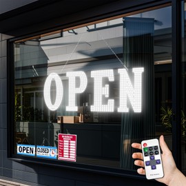 31'' x 11" Large LED Open Signs for Buisness, Remote Control and Adjustment Brightness & Speed - 14 Mode, LED Open Closed Sign for Bar Store Restaurant Office Hotel Salon White