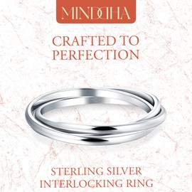MINDDHA Silver Rings| Silver Rings for Women| Fidget Ring| Stacking Rings| Anxiety Ring| 14K White Gold Plated Rings- Interlocking Ring for Women and Men - 2mm Each Band Size 4