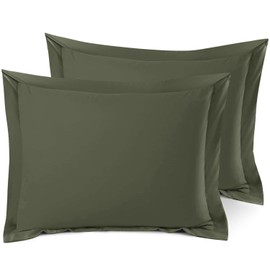 Nestl Soft Pillow Shams Set of 2 - Double Brushed Microfiber Pillow Covers - Hotel Style Premium Bed Pillow Cases, with 1.5” Decorative Flange, Standard 20"x26" - Olive Green