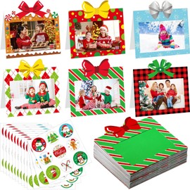 Capoda 24 Sets Christmas Photo Frame Greetings Cards with Envelopes Fits 4 x 6 Photo Insert Present Box Style Christmas Photo Frame Greeting Cards for Christmas Tree Xmas Party Decorations Favors