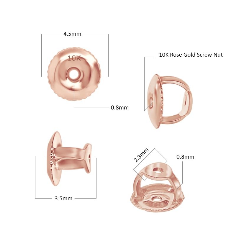 10k Solid Rose Gold Replacement Pair Earring Screw Back Backings