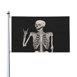 Rock and Roll Skeleton Skull Boho Hippie Double-sided Printed Flag 3x5 Ft, Garden Yard House Flags Greeting Banner, Indoor Outdoor Party Home Decor