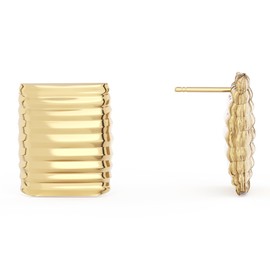 Mesurely 14K Gold Plated Irregular Stud Earrings for Women, Lightweight Hammered Chunky Statement Rectangle Earrings, Hypoallergenic Jewelry Gifts for Women