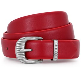 WHIPPY Leather Belts for Women Casual Waist Belt with Vintage Silver Buckle Ladies Fashion Belt for Jeans Pants, Red, XL
