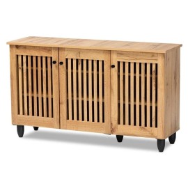 Baxton Studio Fernanda Oak Brown Finished Wood 3-Door Shoe Cabinet