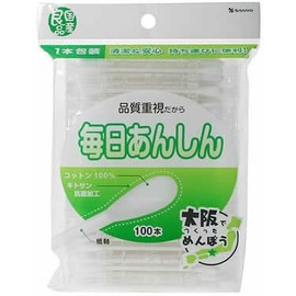 Sanyo Good Goods Daily Anshin Cotton Swabs, 100 Count (Pack of 1)