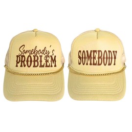 YJ PREMIUMS 2PC Somebody's Problem Hat & Somebody Trucker Cap with Chain | Funny Fun Cute Matching Couple Hats Adjustable Novelty Retro Trendy Gag Gifts For Adult Women Men Unisex for Shirt Tank