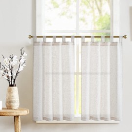 TOPICK Kitchen Curtains 36 Inch Length Linen Textured Bathroom Window Curtains Short Cafe Curtains for Small Window Treatment 2 Panels Crude