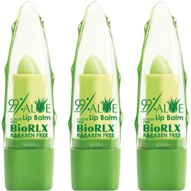 Biorlx 99% Purity Aloe Vera Color Free and Paraben Free Soothing Lip Balm Naturally Moisturize and Heal Damaging Wind, Harsh Sun, Weather Changes. It Repairs Dry, Cracked and Chapped Lips. (Three Lip Balms, Color Free)