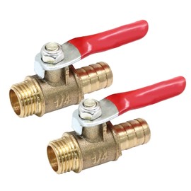 Bonsicoky 2 Pcs Brass Water Ball Valve, Shut Off Valve Hose Barb Tubing Connector Switch Thread Pipe Fitting for Air, Water Pipes（1/4"Male x 3/8"Hose ID）