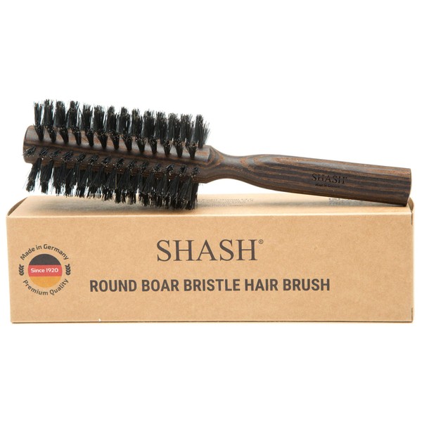 Since 1869 Hand Made In Germany - Boar Bristle Round Brush for Blow Drying and Styling, Adds Volume and Bounce, Promotes Smoother, Softer Hair, Exfoliates, Soothes, Stimulates the Scalp, Eco-Sourced Black Wood, Made In Germany