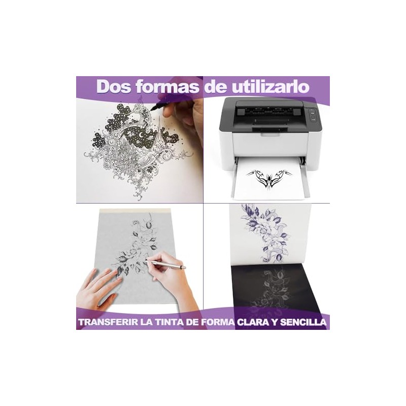 50 Hojas de Papel de Transferencia para Tatuajes, 4 Capas,