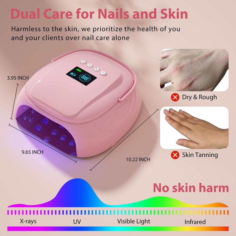 Purtato 126W Cordless Rechargeable UV LED Nail Lamp with Large