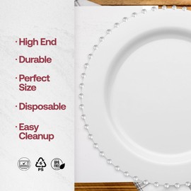 Smarty Had A Party 120 Count White with Silver Pearl String Round Disposable Plastic Salad Plates 7" Elegant Dinnerware for Weddings and Events
