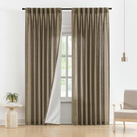 Vision Home Brown Pinch Pleated Light Filtering Curtains with Microfiber Liner 90 inch Linen Blended Textured Privacy Drapes for Living Room Bedroom Back Tabs with Hooks 2 Panels 40" Wx90 L