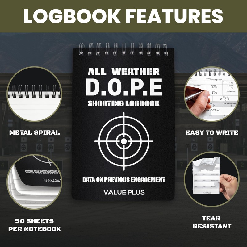 VALUE PLUS All Weather Proof DOPE Book for Rifle Shooting