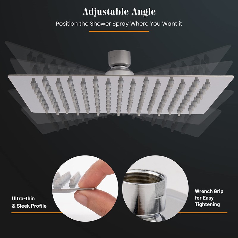 LIVOREST Square Rainfall Shower Head - 8 inch Large, Overhead