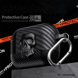 CCSmall for Airpods Pro 2nd Generation Case with Carabiner Keychain, Funny 3D Skull Protection Cover Full Body Shockproof with Secure Lock Girls Boys Case for Airpods Pro 2 Gen,Skull Black