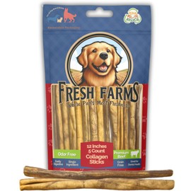 Fresh Farms Natural Collagen Sticks for Dogs 5 Pack - 12 Inches – Long-Lasting Alternative to Bully Sticks, Rawhide-Free Collagen Chews w/Chondroitin & Glucosamine for Joint Support & Dental Health