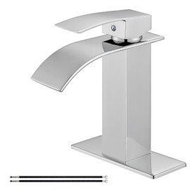 Airuida Chrome Polish Waterfall Spout Bathroom Faucet Single Handle Single Hole Bathroom Sink Faucet 1 or 3 Holes Rv Lavatory Vanity Faucet Basin Mixer Tap with Deck Plate and Supply Lines