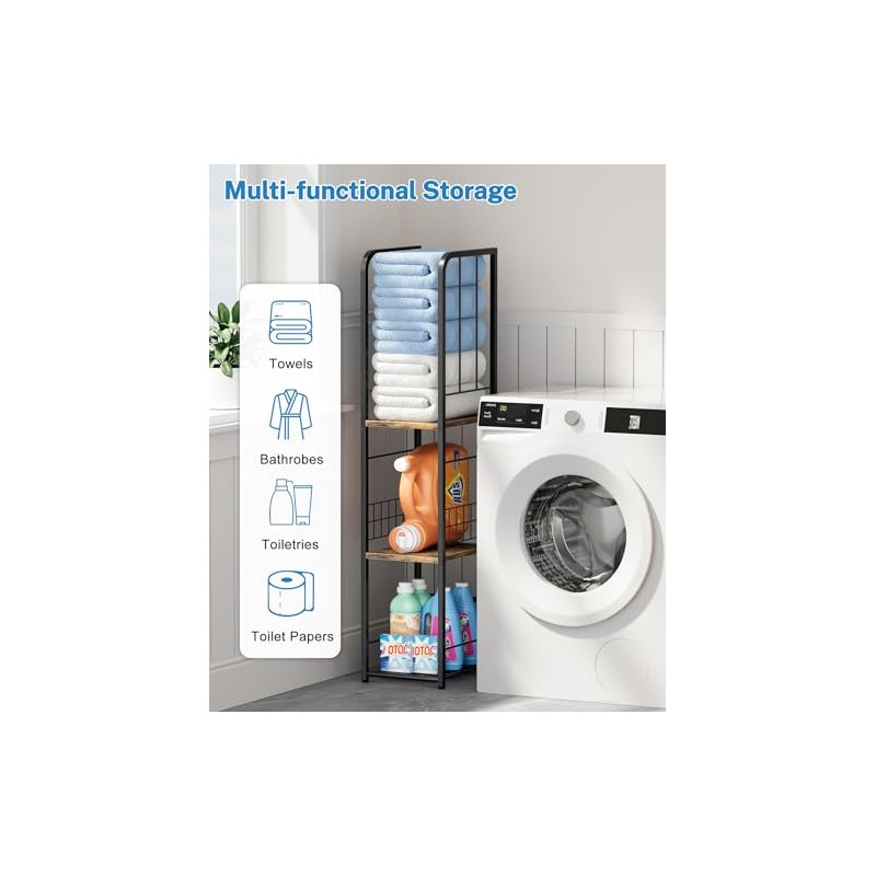 KIMBORA Narrow Towel Storage for Bathroom, 3-Tier Free Standing Bathroom