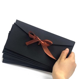 Pack of 10 Beautiful Envelopes Kraft Paper Envelopes with Bow Blank Retro Kraft Paper Blank Festive Postcard Envelope for Christmas Birthday Valentine's Day Wedding Gift Cards