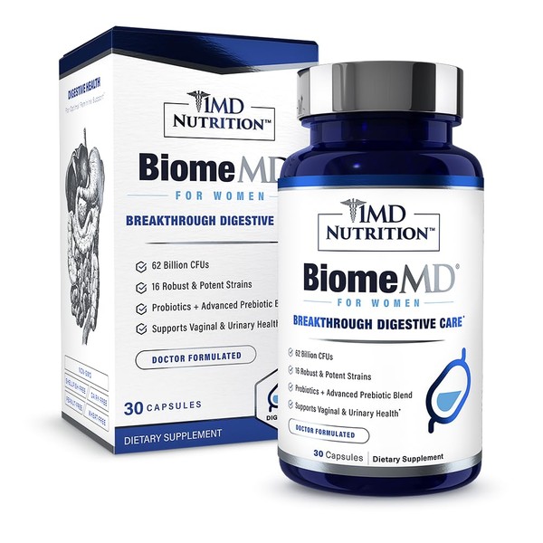 1MD Nutrition BiomeMD Probiotics for Women - Daily Prebiotics and Probiotics for Women - More Than 60 Billion CFUs, 15 Strains - Womens Probiotic to Support Urinary & Vaginal Health - 30 Capsules