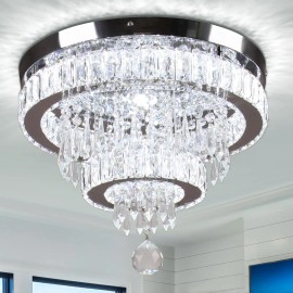 Surface Mounted Crystal Chandelier Ceiling Light for Kitchen Island and Living/Sitting Room Elegant Pendant ChandeliersShade  color: Warm white, Design Style: Modern, Lamp Power(W): 55, Number of Lights: LED