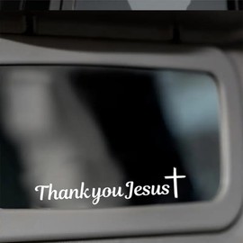 3-Pack Thank You Jesus Car Mirror Decal Sticker - 3.54"x0.78" - Positive Christian Decor for Rearview Mirror or Wall, Vinyl Self-Adhesive, Easy to Apply, Vehicle Decoration | BZ14 (White)