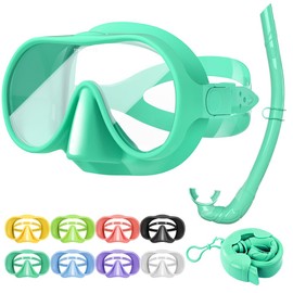 Tyuodna Adult Snorkel Set, Diving Goggles with Snorkel, Oversized Lens, 180° Wide Angle Anti-Fog Snorkeling Set, Macaron Colours Diving Goggles for Snorkelling, Diving (Turquoise + Snorkel)