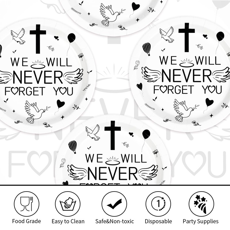 50Pcs Memorial 9" Heavy Duty Plates Funeral Celebration Plates